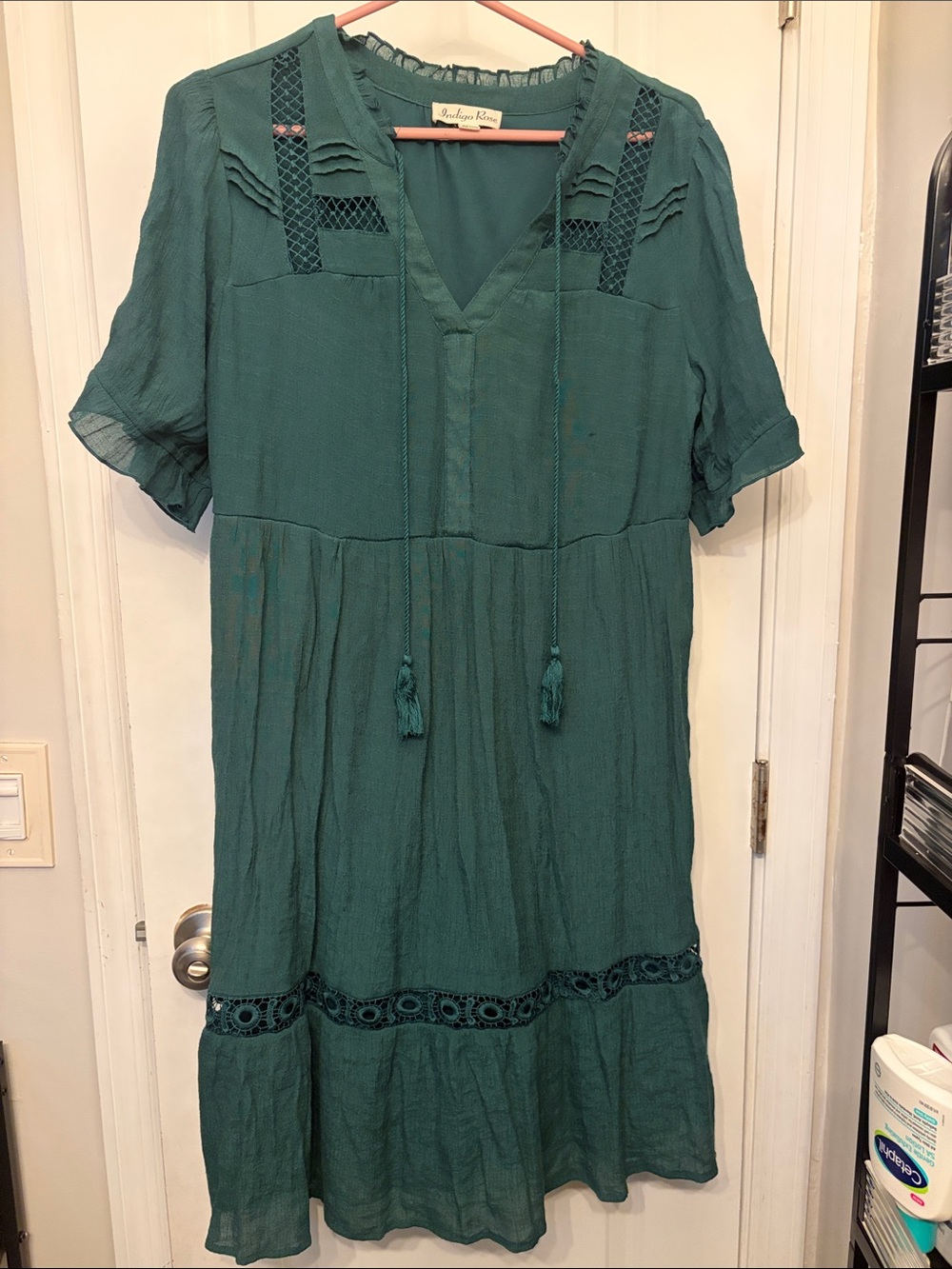 Teal Boho V-Neck Midi Dress